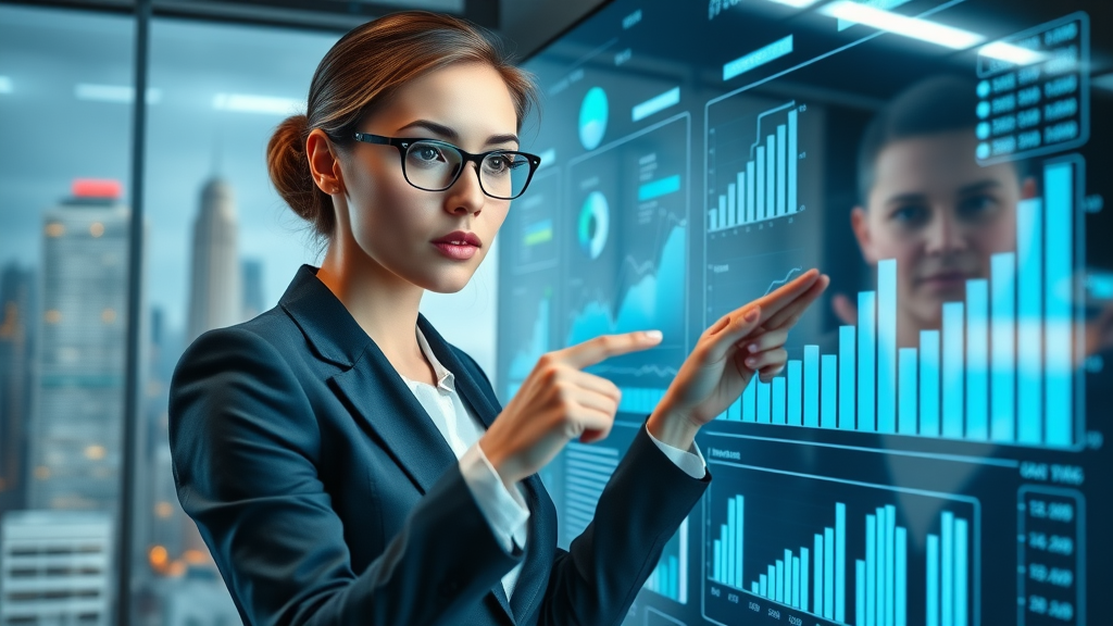 businesswoman reviewing kpi dashboard for real estate coaching success