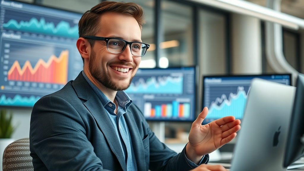 traffic monetization website income stats, webmaster analyzing revenue, modern office, digital revenue charts