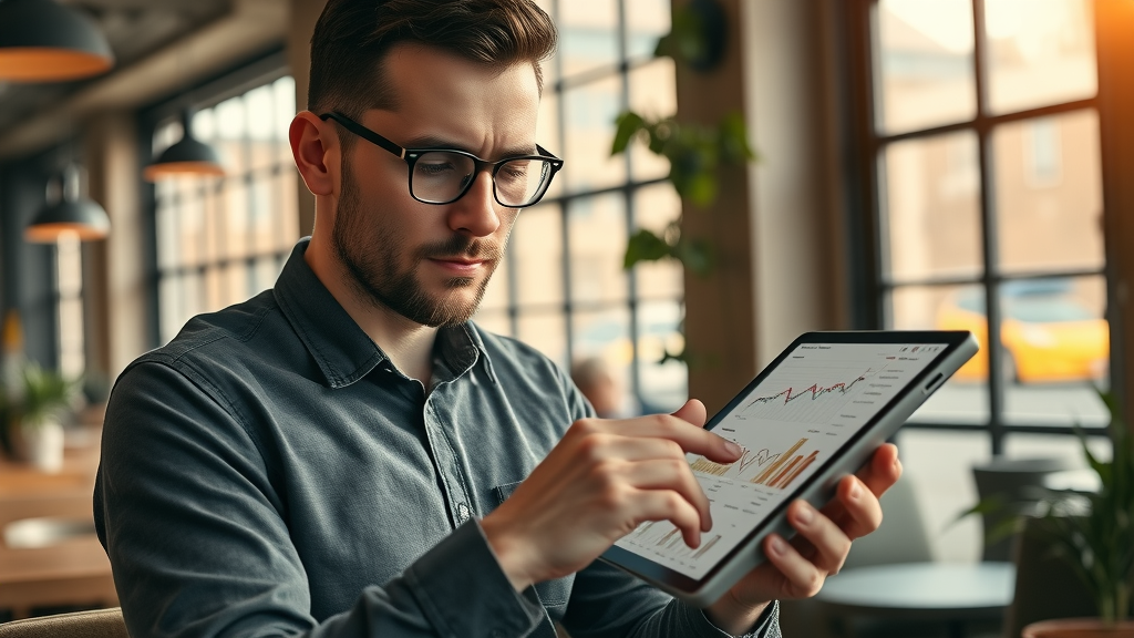 Analytical marketer reviewing TikTok analytics and data-driven marketing performance on a tablet